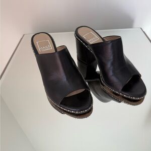 Black Leather Mules with Studded Detail